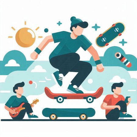 Skateboarder on a skateboard. Flat style vector illustration.のイラスト素材