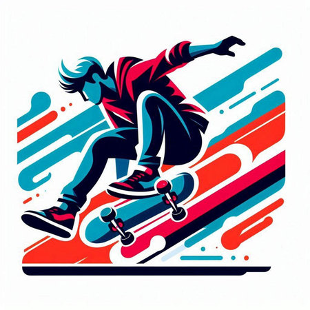 Skateboarder in action, vector illustration on white background.のイラスト素材