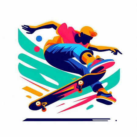 Skateboarder with skateboard. Colorful vector illustration.のイラスト素材