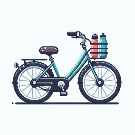 Bicycle with water bottle. Vector illustration in flat cartoon style.のイラスト素材