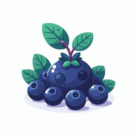 Blueberry on white background. Vector illustration in flat cartoon style.のイラスト素材