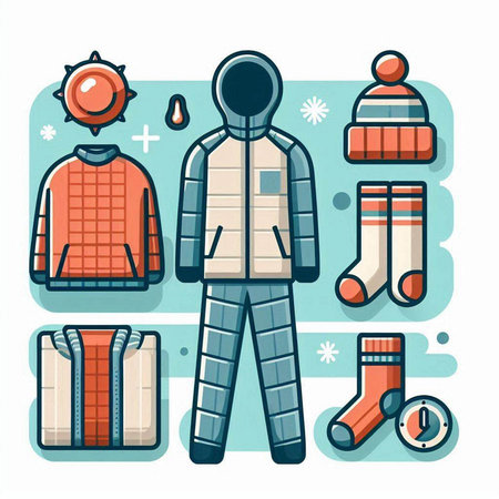 Winter clothes and accessories. Vector illustration in flat cartoon style. Winter clothing.のイラスト素材
