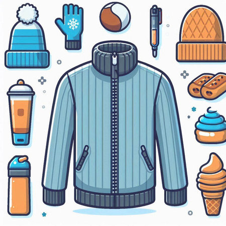 Winter clothes and accessories icons set. Cartoon illustration of winter clothes and accessories vector icons for web designのイラスト素材