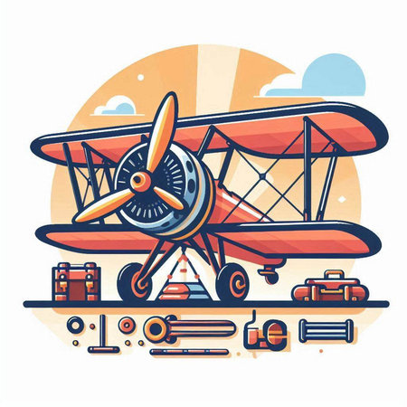 Airplane in retro style. Vector illustration on the theme of travel.のイラスト素材