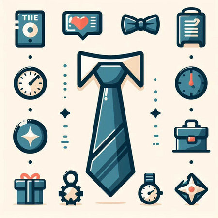Trendy flat icons set of tie, briefcase, clock, watch, heart and other objects. Vector illustrationのイラスト素材
