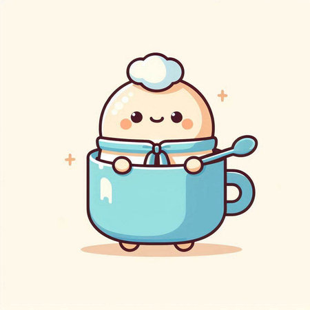 Cute ice cream in coffee cup. Vector flat cartoon character illustration icon designのイラスト素材