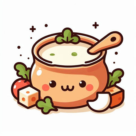 Cute vegetable soup cartoon vector illustration. Cute vegetable soup cartoon vector illustration.のイラスト素材