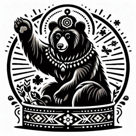 Grizzly bear in the Indian style. Vector illustration.のイラスト素材