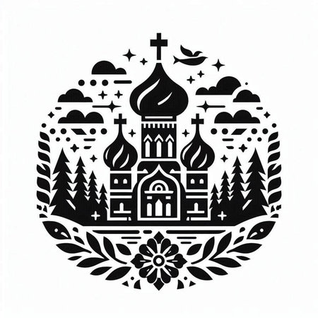 Church in the forest. Symbol of Russian culture. Vector illustration.のイラスト素材
