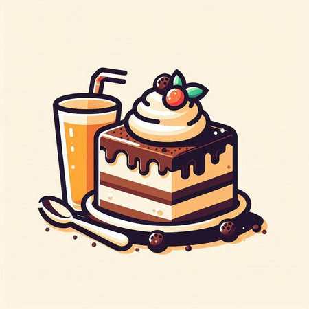 Cake and juice. Vector illustration of a piece of cake.のイラスト素材