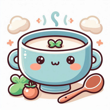 Cute kawaii cup of tea with strawberries. Vector illustration.のイラスト素材