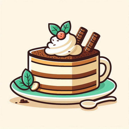 Coffee cup with chocolate cake and whipped cream. vector illustrationのイラスト素材