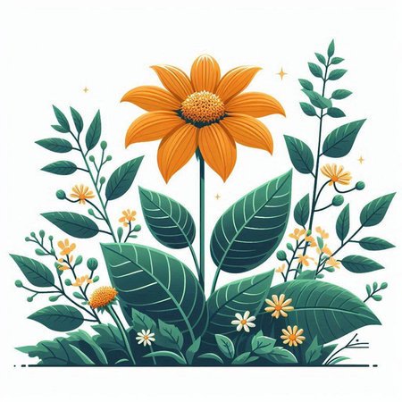 Beautiful floral background with yellow flowers and leaves. Vector illustration.のイラスト素材