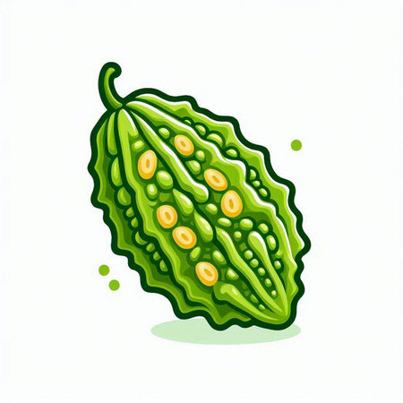 Bitter melon isolated on white background. Vector cartoon illustration.のイラスト素材