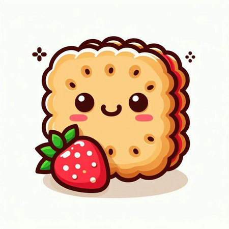Cute and kawaii cookie with strawberry, vector illustration.のイラスト素材