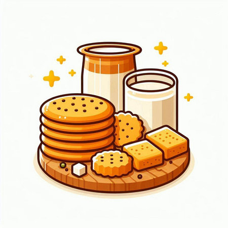 Vector illustration of a set of different types of milk and cookies.のイラスト素材