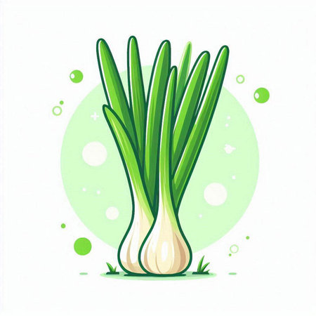 Green onion. Vector illustration. Isolated on a white background.のイラスト素材