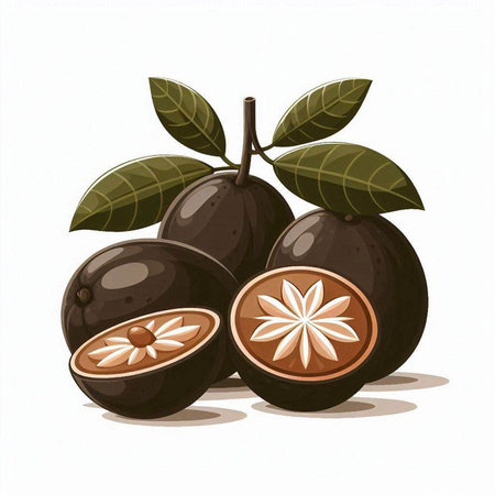 Sapodilla fruit on white background. Vector illustration. Eps 10.のイラスト素材