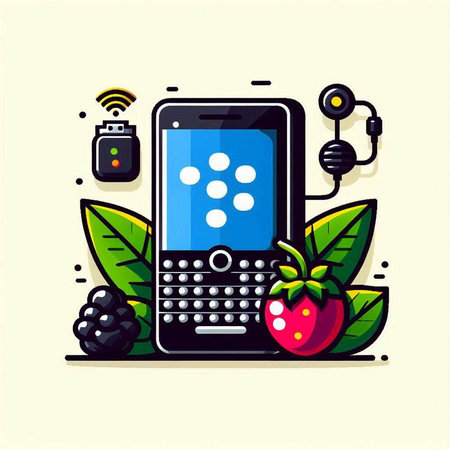Mobile phone with headphones and fruits. Vector illustration in flat style.のイラスト素材