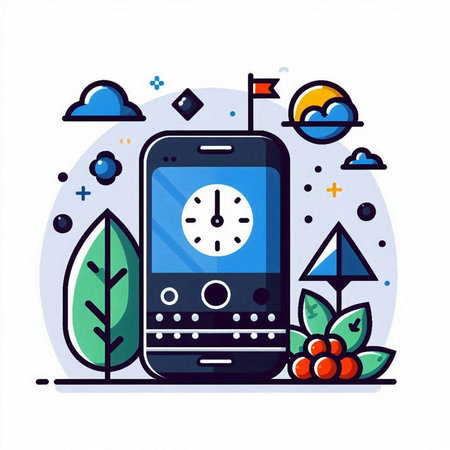 Smartphone with clock on screen. Vector illustration in flat style.のイラスト素材