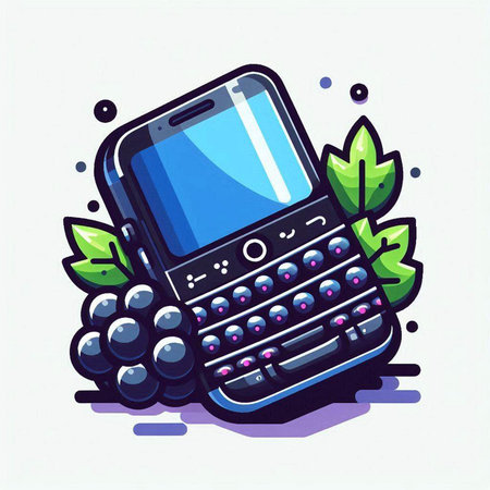 Mobile phone with black grapes. Vector illustration of a mobile phone.のイラスト素材