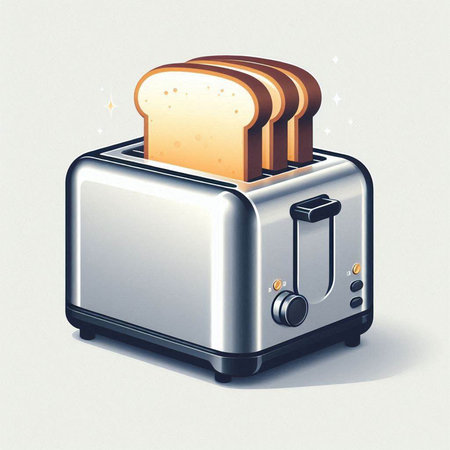 Toaster with bread in front of white background. Digital illustration.のイラスト素材