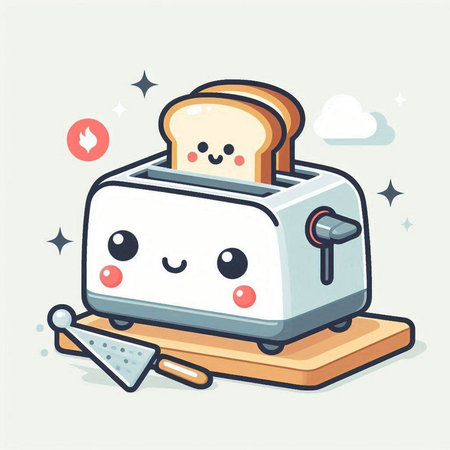 Cute cartoon toaster. Vector illustration of a toaster.のイラスト素材