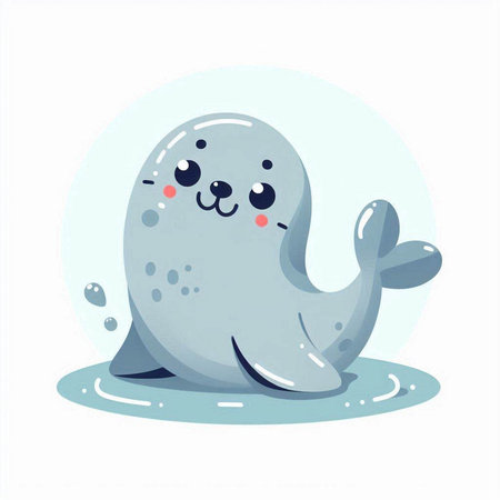 Cute seal cartoon character. Vector illustration in a flat style.のイラスト素材