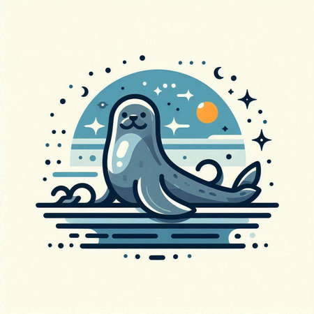 Cute seal in the sea. Vector illustration of a seal.のイラスト素材