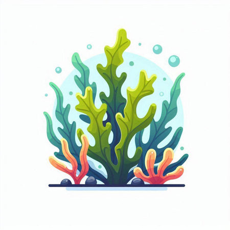 Coral reef isolated on white background. Underwater plants vector illustration.のイラスト素材