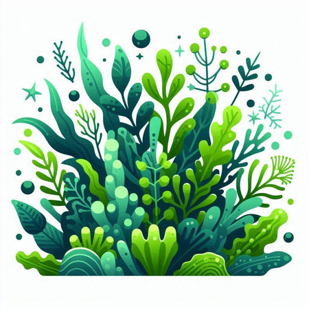 Vector illustration of green plants in flat style. Floral background.のイラスト素材
