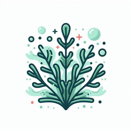 Hand drawn vector abstract graphic illustration with sea plants and bubbles isolated on white backgroundのイラスト素材