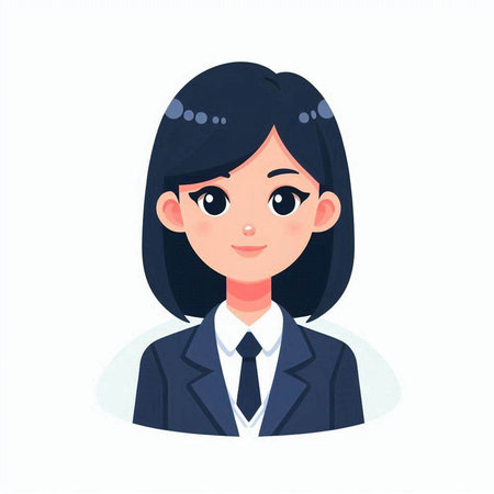 Cute business woman portrait. Vector illustration in flat cartoon style.のイラスト素材