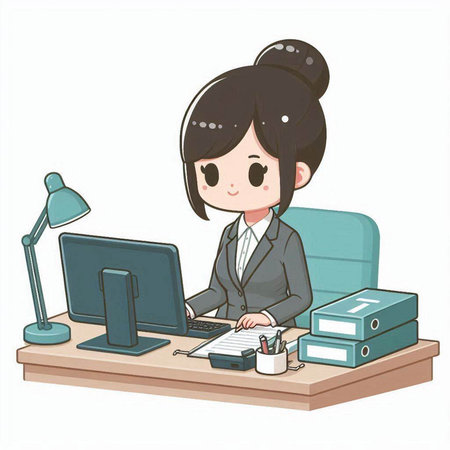 Business woman working at office.Illustration of a business woman working at office.のイラスト素材