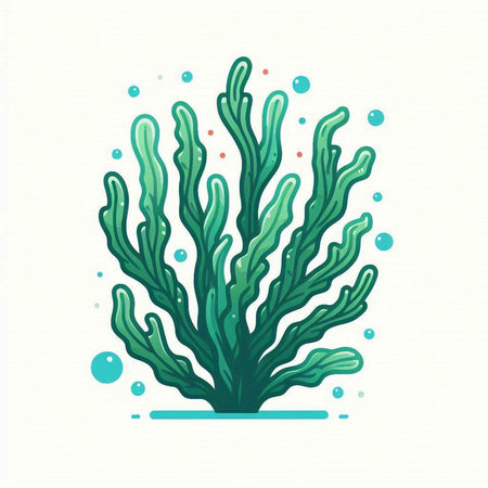 Vector illustration of a green seaweed. Underwater life concept.のイラスト素材