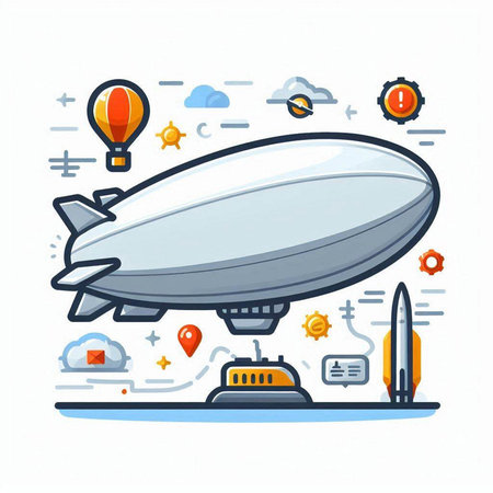 Airship, air transport, vector illustration in flat design style.のイラスト素材