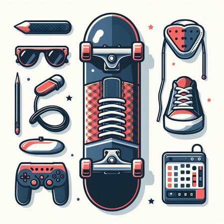 Skateboard set. Skateboarding equipment. Vector illustration.のイラスト素材