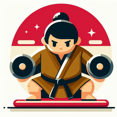 Kung fu girl in kimono with dumbbells vector illustrationのイラスト素材