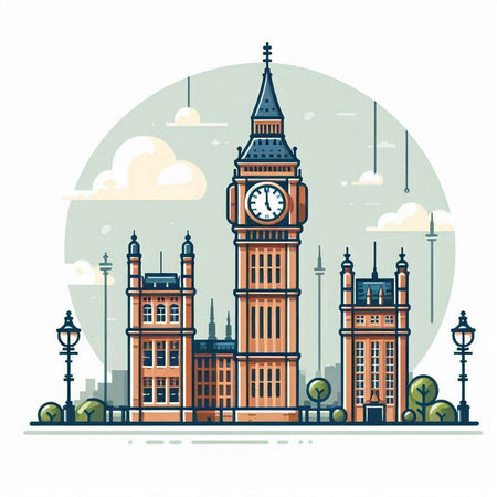 Big Ben, London, United Kingdom. Vector illustration in flat styleのイラスト素材