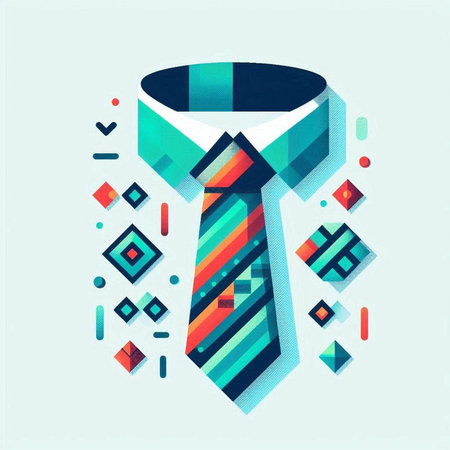 Colorful tie with geometric shapes. Vector illustration in retro style.のイラスト素材