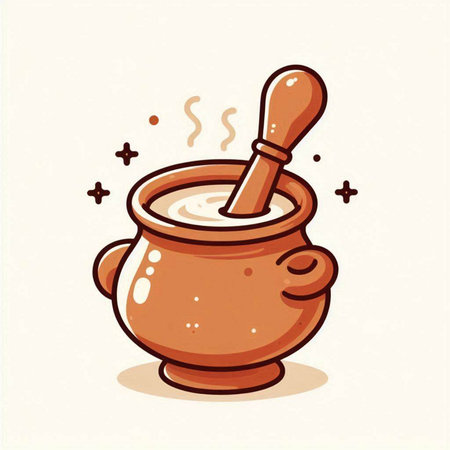 Ceramic pot with hot drink. Vector illustration in cartoon style.のイラスト素材