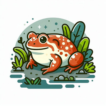 Frog in the jungle. Vector illustration of a cartoon frog.のイラスト素材