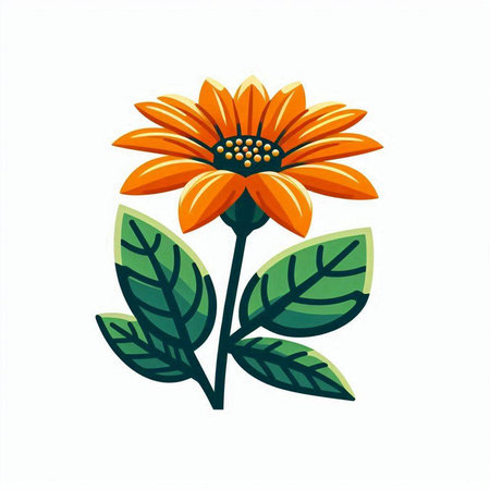 Orange flower with green leaves isolated on white background. Vector illustration.のイラスト素材