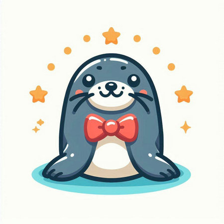 Cute cartoon seal with bow tie. Vector illustration on white background.のイラスト素材
