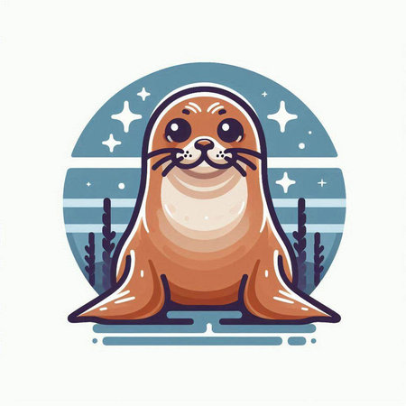 Cute seal on the background of the sea. Vector illustration.のイラスト素材