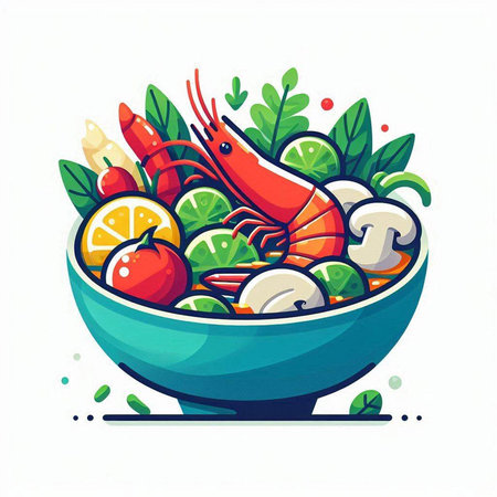 Lobster salad in a bowl. Vector illustration on white background.のイラスト素材