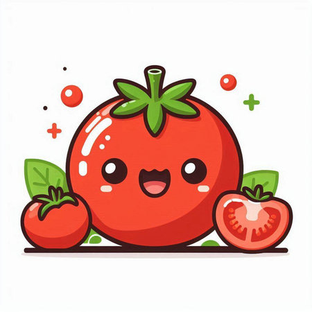 Cute kawaii tomato character isolated on white background. Vector illustration.のイラスト素材