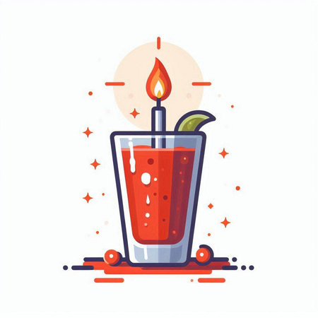 Vector illustration of a glass of tomato juice with a burning candle.のイラスト素材