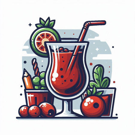 Cocktail with fruits and berries. Hand drawn vector illustration.のイラスト素材