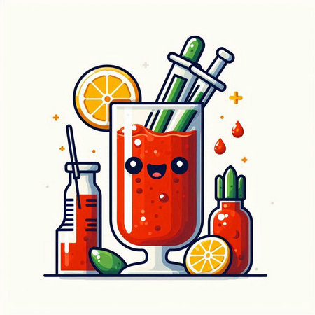 Bloody mary cocktail with ingredients. Vector illustration in flat styleのイラスト素材